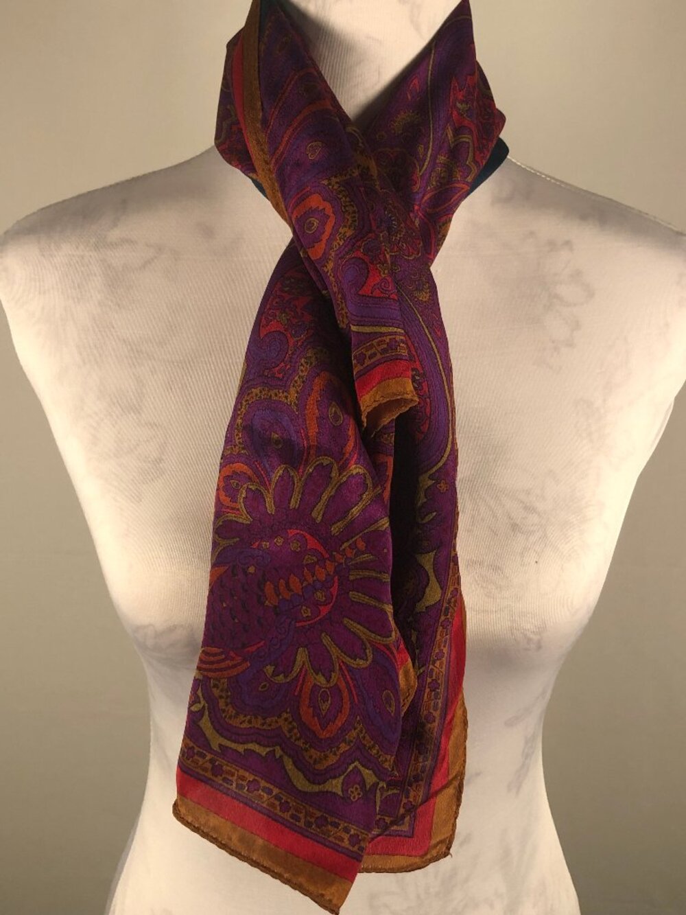 Vintage Anne Klein for Vera Companies Jewel Tone Silk Blend Scarf - Picture 4 of 14
